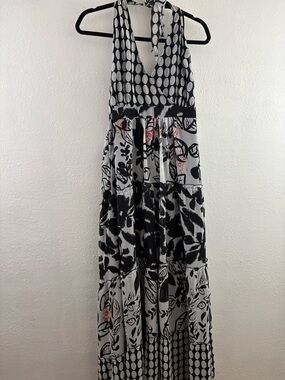 Lane Bryant Black and White Polka Dot Floral Halter Maxi Dress size 22